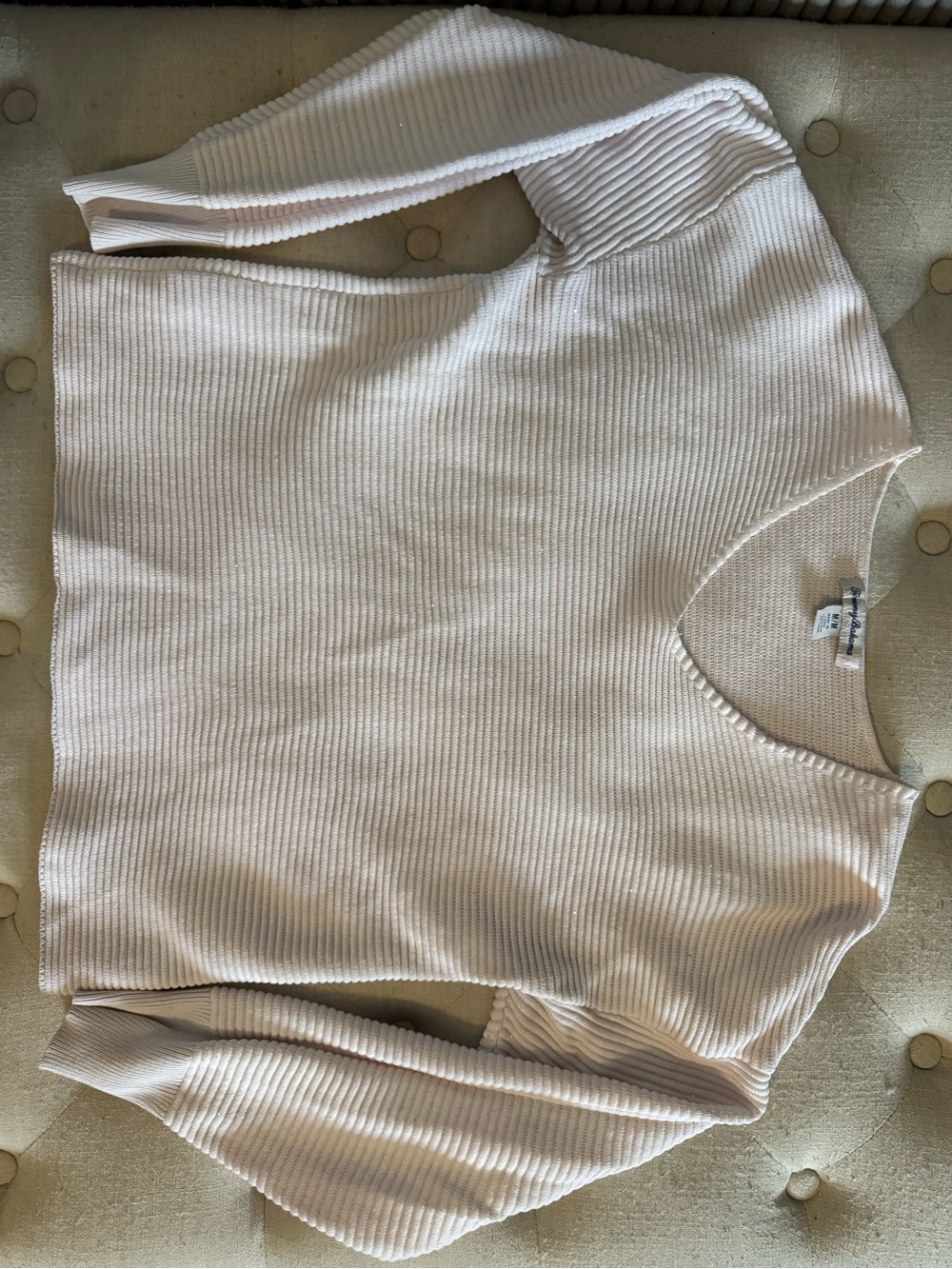 Tommy Bahama Shimmery Light Pink Ribbed V-Neck Sweater